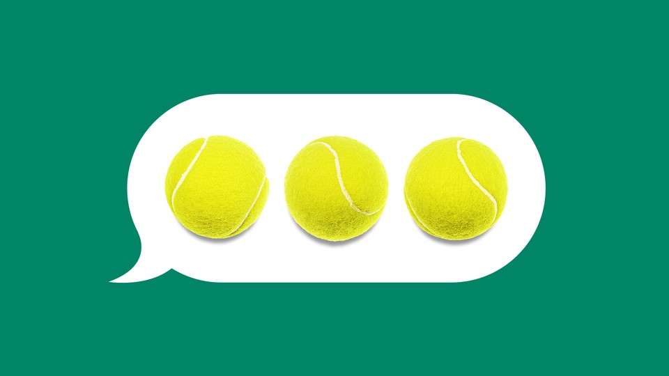 An illustration of a texting bubble with tennis balls inside