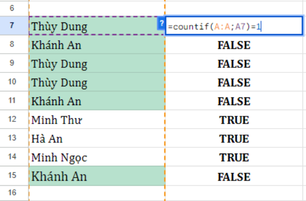 Cách lọc dữ liệu trùng trong Google Sheets bước 2