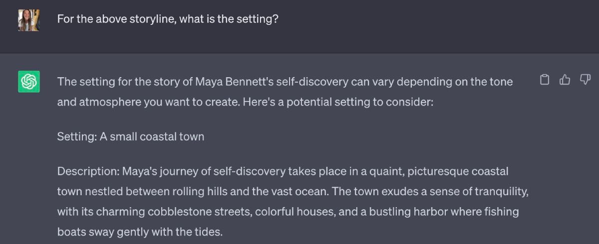 ChatGPT storytelling picking a setting