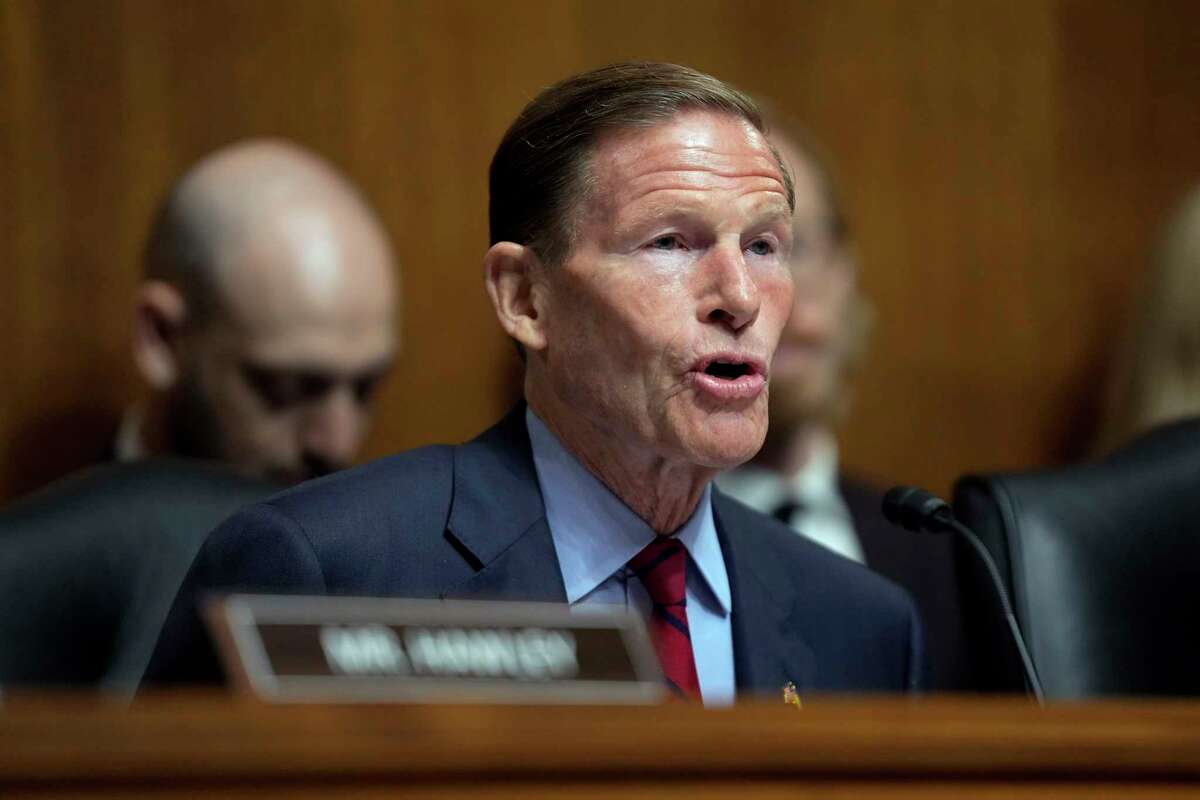 Sen. Richard Blumenthal, D-Conn., chair of the Senate Judiciary Subcommittee on Privacy, Technology and the Law, speaks during a hearing on artificial intelligence, Tuesday, May 16, 2023, on Capitol Hill in Washington.